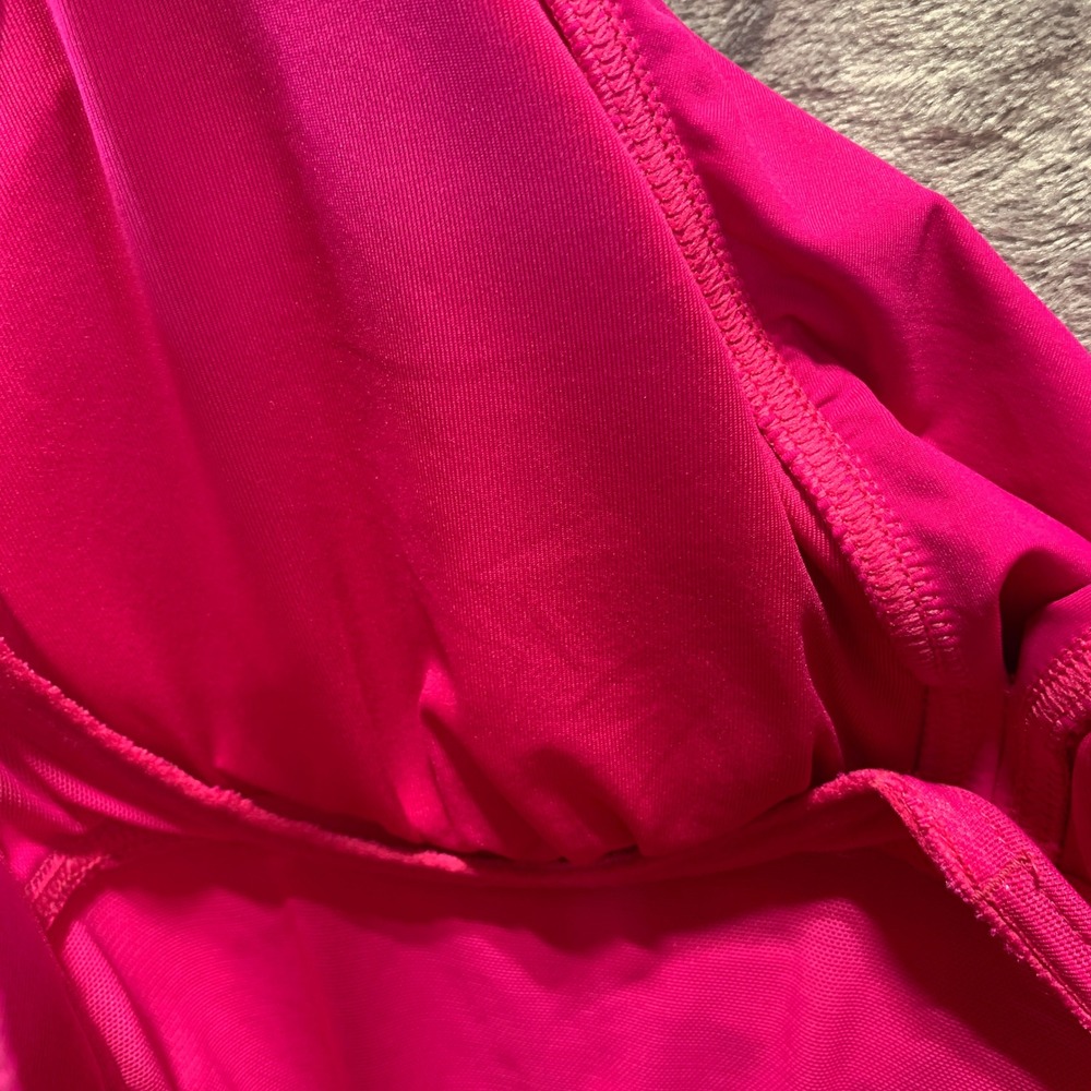 DKNY Womens Pink Ruffle V-Neck Underwire One Piece Swimsuit DIMMS691 Size S - Picture 7 of 8